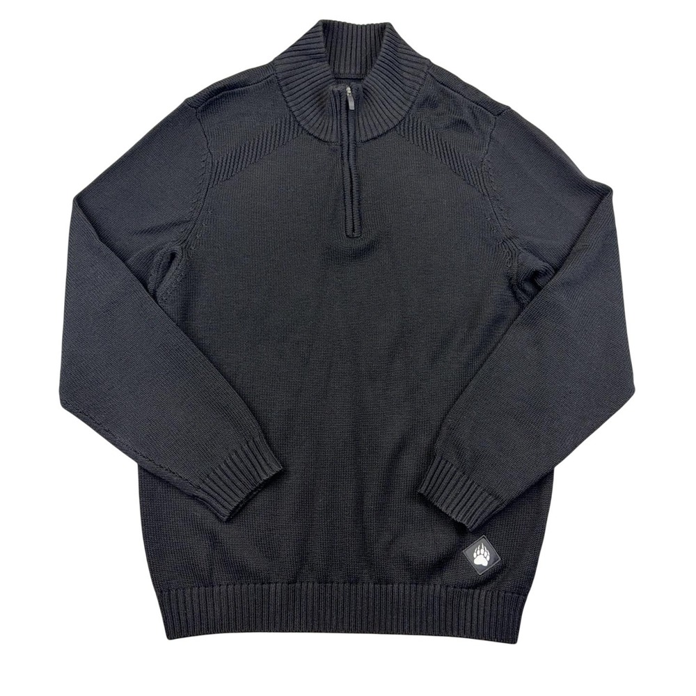 Alaskan Hardgear Sweater Mens Medium Black Merino Wool Quarter Zip Mock Neck